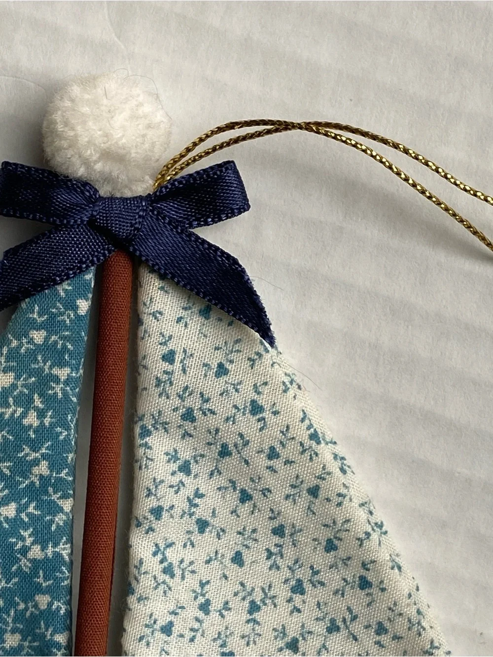 Vintage Sailboat Xmas Ornament Handmade Chintz Fabric Blue Sail Boat Beach Ocean